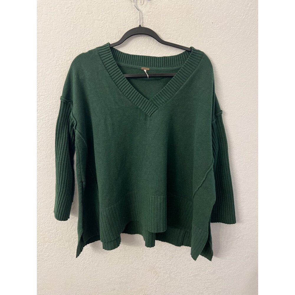 Free People Orion A-line tunic carbon copy oversized green sweater women size XS